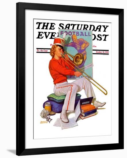 "Practicing the Trombone," Saturday Evening Post Cover, October 10, 1936-Revere F. Wistehoff-Framed Giclee Print