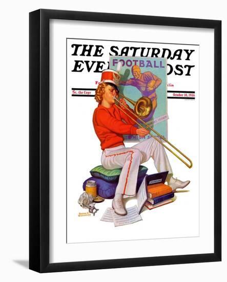 "Practicing the Trombone," Saturday Evening Post Cover, October 10, 1936-Revere F. Wistehoff-Framed Giclee Print