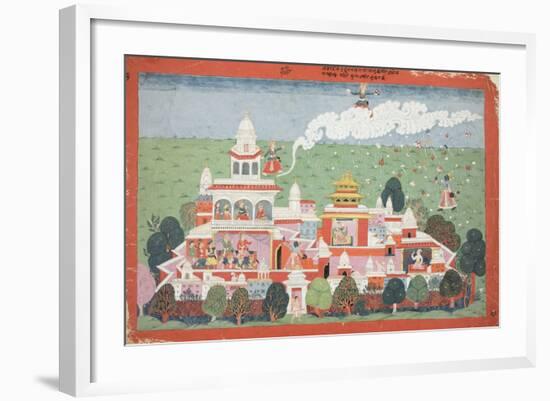 Pradyumna Enters the Palace of the Demon Sambar and Challenges him, page from the Bhagavata Purana-Nepalese School-Framed Giclee Print