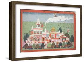 Pradyumna Enters the Palace of the Demon Sambar and Challenges him, page from the Bhagavata Purana-Nepalese School-Framed Giclee Print