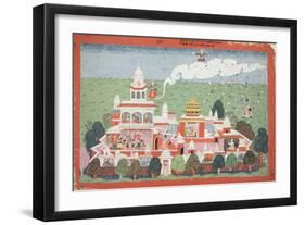 Pradyumna Enters the Palace of the Demon Sambar and Challenges him, page from the Bhagavata Purana-Nepalese School-Framed Giclee Print