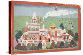 Pradyumna Enters the Palace of the Demon Sambar and Challenges him, page from the Bhagavata Purana-Nepalese School-Stretched Canvas