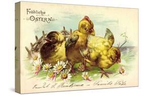 Präge Frohe Ostern, Drei Küken, Gänseblümchen-null-Stretched Canvas