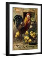 Präge Frohe Ostern, Hahn Mit Küken, Weidenkätzchen-null-Framed Giclee Print