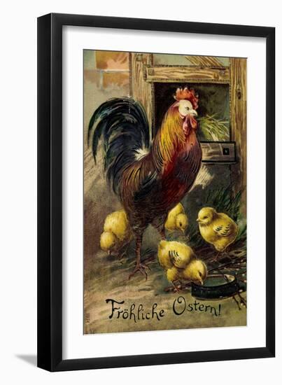 Präge Frohe Ostern, Hahn Mit Küken, Weidenkätzchen-null-Framed Giclee Print