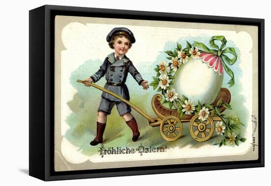 Präge Frohe Ostern, Junge Zieht Karren, Osterei-null-Framed Stretched Canvas