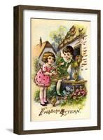 Präge Frohe Ostern, Kinder, Ostereier, Küken, Haus-null-Framed Giclee Print