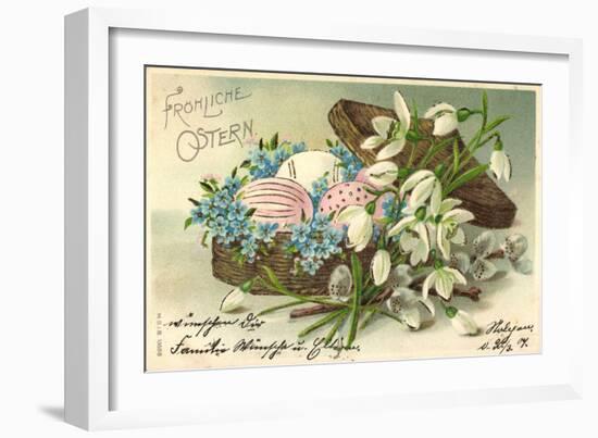 Präge Frohe Ostern, Ostereier Im Korb, Blumen-null-Framed Giclee Print