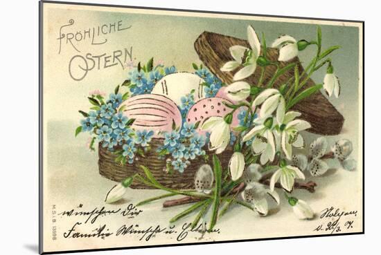 Präge Frohe Ostern, Ostereier Im Korb, Blumen-null-Mounted Giclee Print