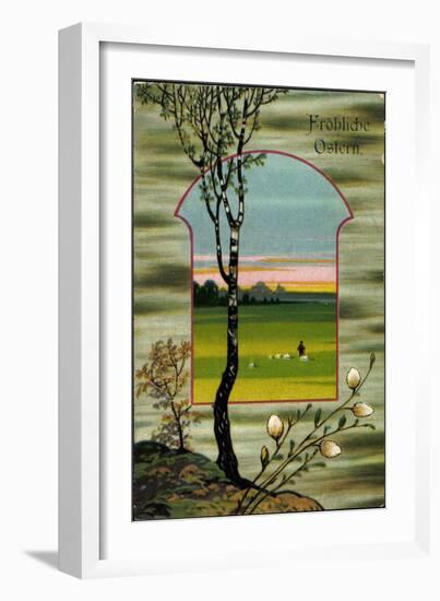 Präge Glückwunsch Ostern, Baum, Weide, Schäfer-null-Framed Giclee Print