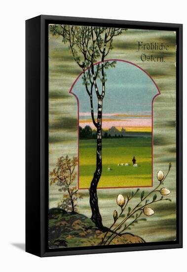 Präge Glückwunsch Ostern, Baum, Weide, Schäfer-null-Framed Stretched Canvas