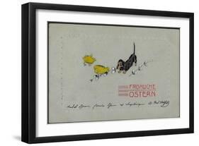 Präge Glückwunsch Ostern, Dackel Mit Küken, Zweige-null-Framed Giclee Print