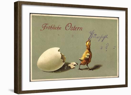 Präge Glückwunsch Ostern, Geschlüpftes Küken, Schale-null-Framed Giclee Print