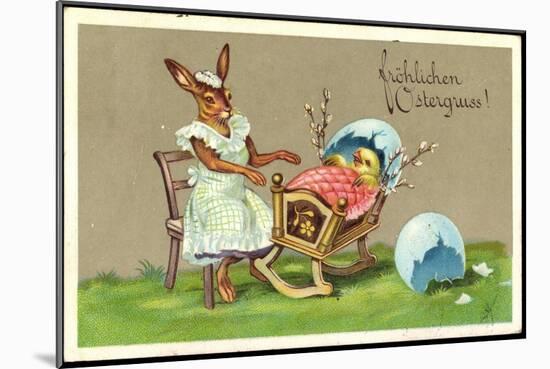 Präge Glückwunsch Ostern, Hase Schaukelt Küken-null-Mounted Premium Giclee Print