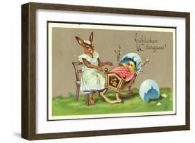 Präge Glückwunsch Ostern, Hase Schaukelt Küken-null-Framed Giclee Print