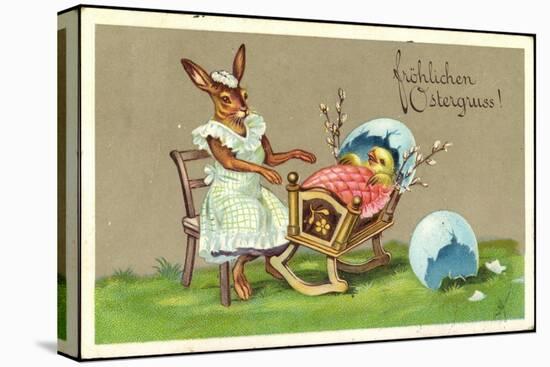 Präge Glückwunsch Ostern, Hase Schaukelt Küken-null-Stretched Canvas