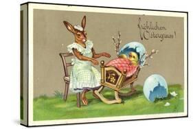 Präge Glückwunsch Ostern, Hase Schaukelt Küken-null-Stretched Canvas