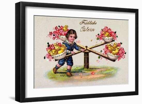 Präge Glückwunsch Ostern, Kind Dreht Ein Karussel-null-Framed Giclee Print