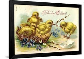 Präge Glückwunsch Ostern, Küken, Korb, Zweige-null-Framed Giclee Print