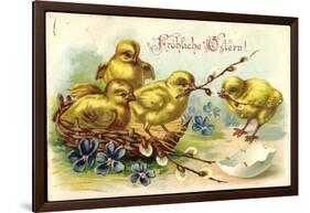 Präge Glückwunsch Ostern, Küken, Korb, Zweige-null-Framed Giclee Print