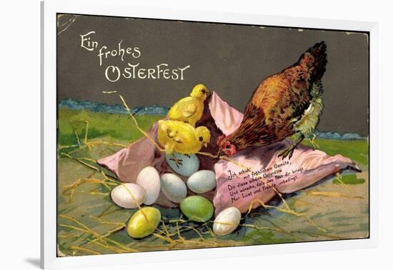 Präge Glückwunsch Ostern, Küken Mit Eiern, Henne-null-Framed Giclee Print