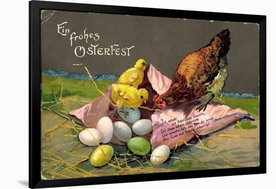 Präge Glückwunsch Ostern, Küken Mit Eiern, Henne-null-Framed Giclee Print