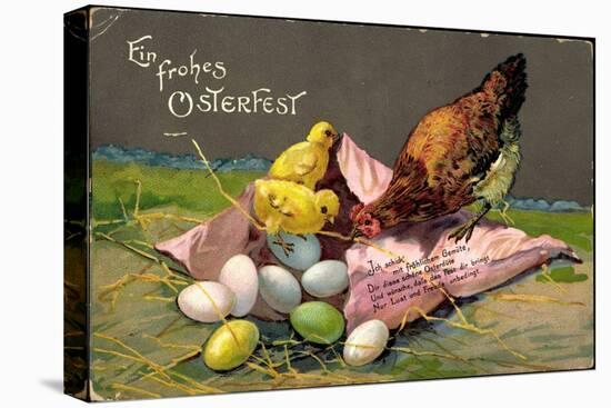 Präge Glückwunsch Ostern, Küken Mit Eiern, Henne-null-Stretched Canvas