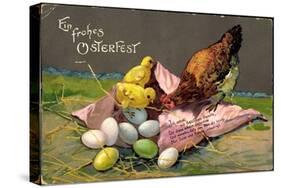 Präge Glückwunsch Ostern, Küken Mit Eiern, Henne-null-Stretched Canvas