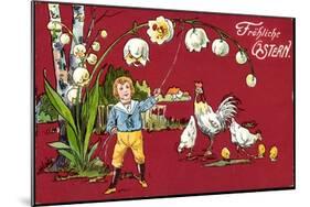 Präge Glückwunsch Ostern, Maiglöckchen, Henne, Küken-null-Mounted Giclee Print