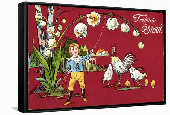 Präge Glückwunsch Ostern, Maiglöckchen, Henne, Küken-null-Framed Stretched Canvas