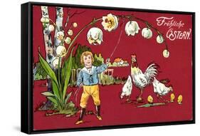 Präge Glückwunsch Ostern, Maiglöckchen, Henne, Küken-null-Framed Stretched Canvas