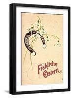 Präge Litho Frohe Ostern, Hufeisen, Glockenblumen-null-Framed Giclee Print
