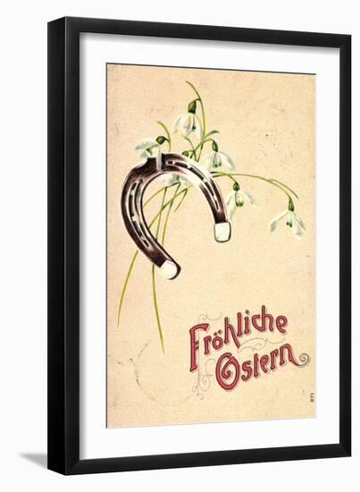 Präge Litho Frohe Ostern, Hufeisen, Glockenblumen-null-Framed Giclee Print