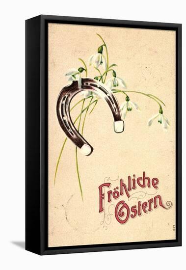 Präge Litho Frohe Ostern, Hufeisen, Glockenblumen-null-Framed Stretched Canvas