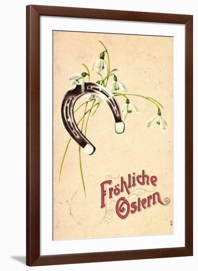 Präge Litho Frohe Ostern, Hufeisen, Glockenblumen-null-Framed Giclee Print