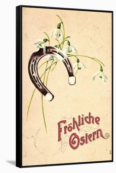 Präge Litho Frohe Ostern, Hufeisen, Glockenblumen-null-Framed Stretched Canvas