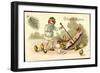 Präge Litho Frohe Ostern, Kind, Regenschirm, Küken,Eier-null-Framed Giclee Print