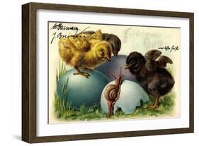 Präge Litho Frohe Ostern, Küken, Eierschale, Schnecke-null-Framed Giclee Print