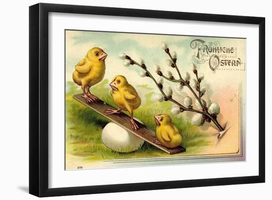 Präge Litho Frohe Ostern, Küken Schaukeln Auf Ei-null-Framed Giclee Print