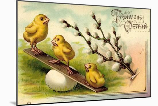 Präge Litho Frohe Ostern, Küken Schaukeln Auf Ei-null-Mounted Giclee Print