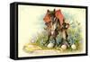 Präge Litho Frohe Ostern, Osterhasen,Eier,Schirm,Blumen-null-Framed Stretched Canvas