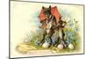 Präge Litho Frohe Ostern, Osterhasen,Eier,Schirm,Blumen-null-Mounted Giclee Print