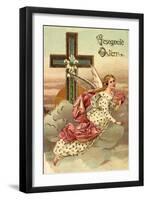 Präge Litho Glückwunsch Ostern, Engel Fliegend, Kreuz-null-Framed Giclee Print