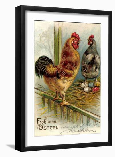 Präge Litho Glückwunsch Ostern, Hühner Legen Ostereier-null-Framed Premium Giclee Print