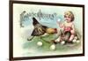 Präge Litho Glückwunsch Ostern, Kind, Hase, Henne, Eier-null-Framed Giclee Print