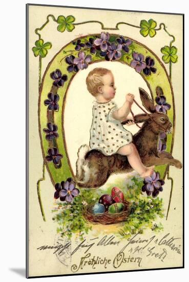 Präge Litho Glückwunsch Ostern, Kind Reitet Auf Hasen-null-Mounted Giclee Print