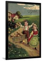 Präge Litho Glückwunsch Ostern, Kinder Mit Küken, Land-null-Framed Giclee Print