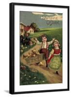 Präge Litho Glückwunsch Ostern, Kinder Mit Küken, Land-null-Framed Giclee Print