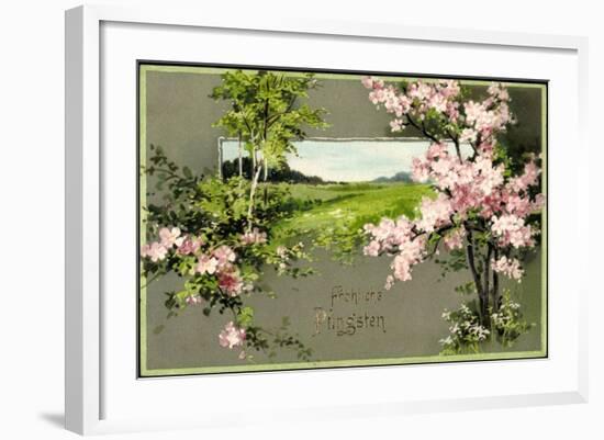 Präge Litho Glückwunsch Pfingsten, Baumblüte, Wiese-null-Framed Giclee Print