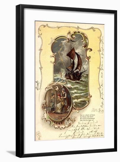 Präge Passepartout Litho, Segelboot, Frauen, Gedicht-null-Framed Giclee Print